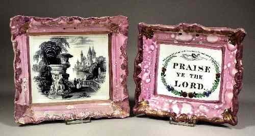 Appraisal: Two th Century Sunderland pink lustre pottery rectangular plaques with