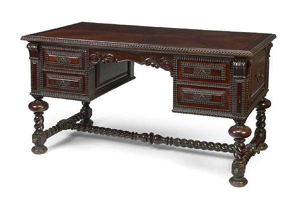 Appraisal: A Portuguese Baroque style rosewood desk circa The rectangular top