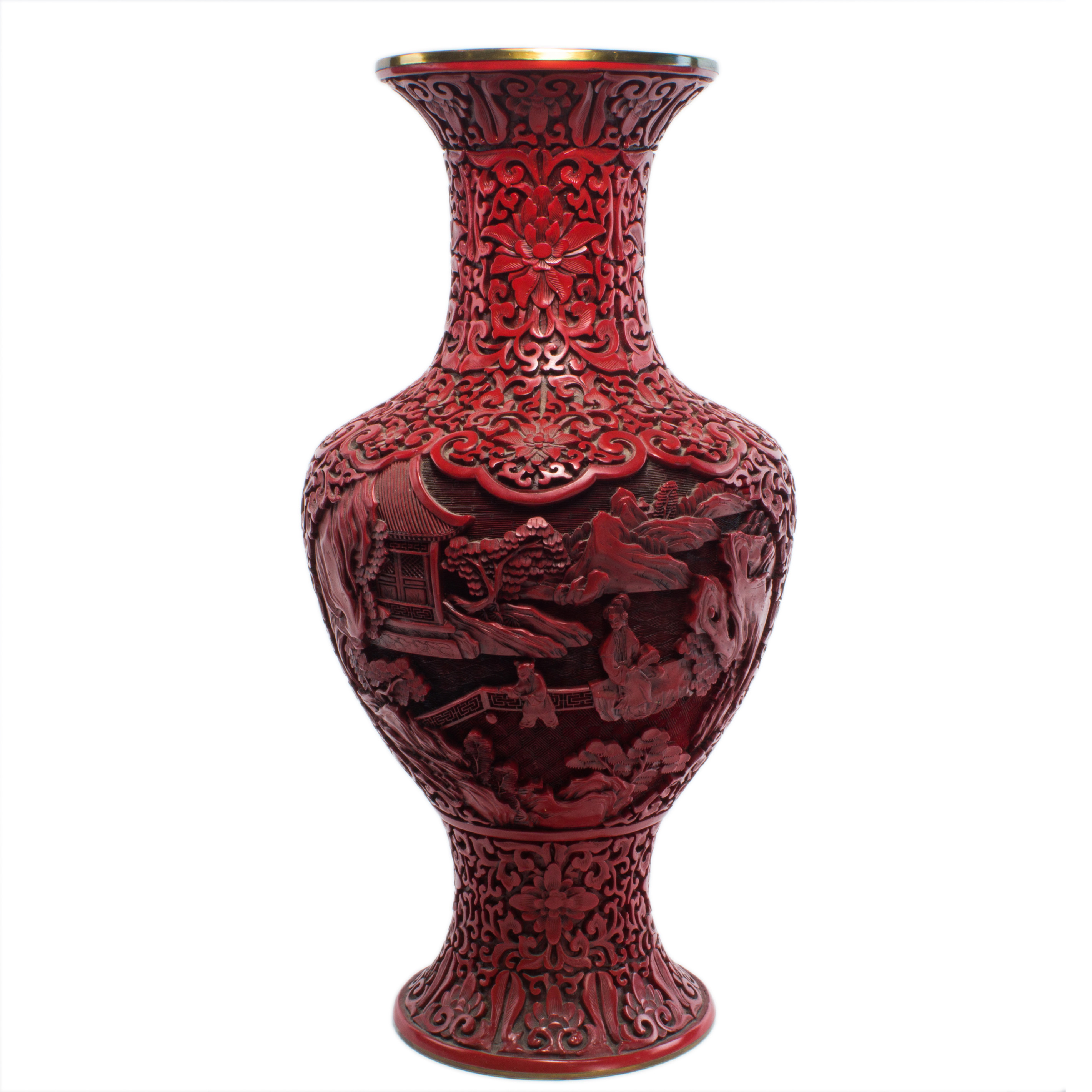 Appraisal: CHINESE CINNABAR LACQUER VASE Chinese cinnabar lacquer vase of balbous