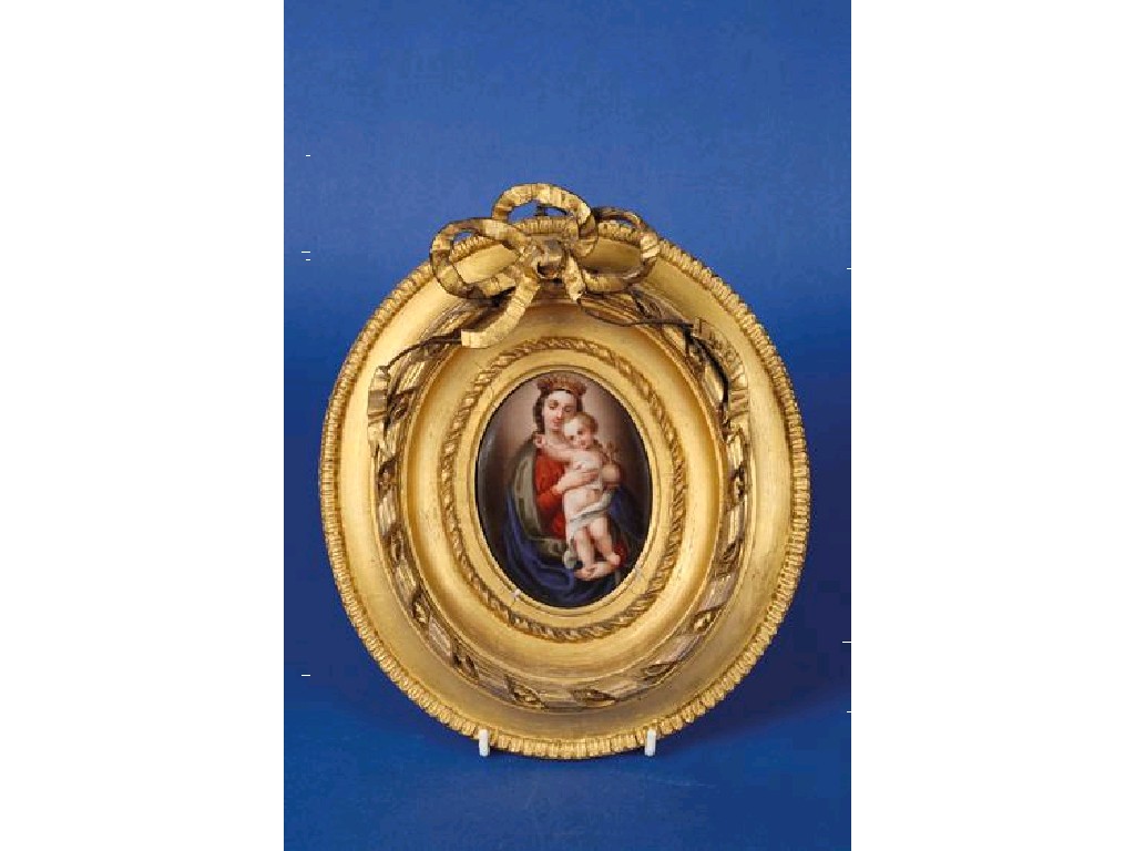 Appraisal: AN OVAL CONTINENTAL PORCELAIN PLAQUE painted with the Madonna and