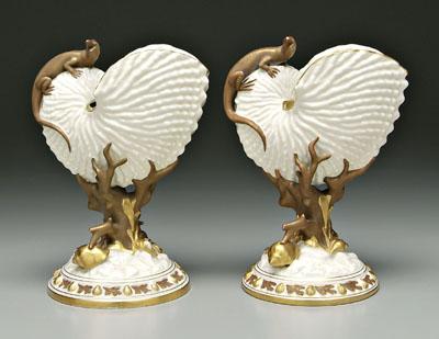 Appraisal: Pair Royal Worcester nautilus vases nautilus shells mounted with small