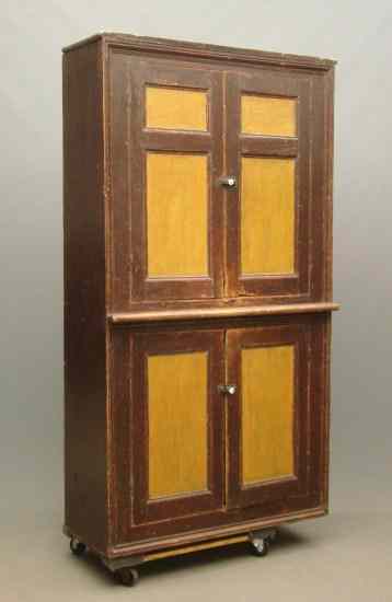 Appraisal: th c door Quebec wall cupboard in two tone paint