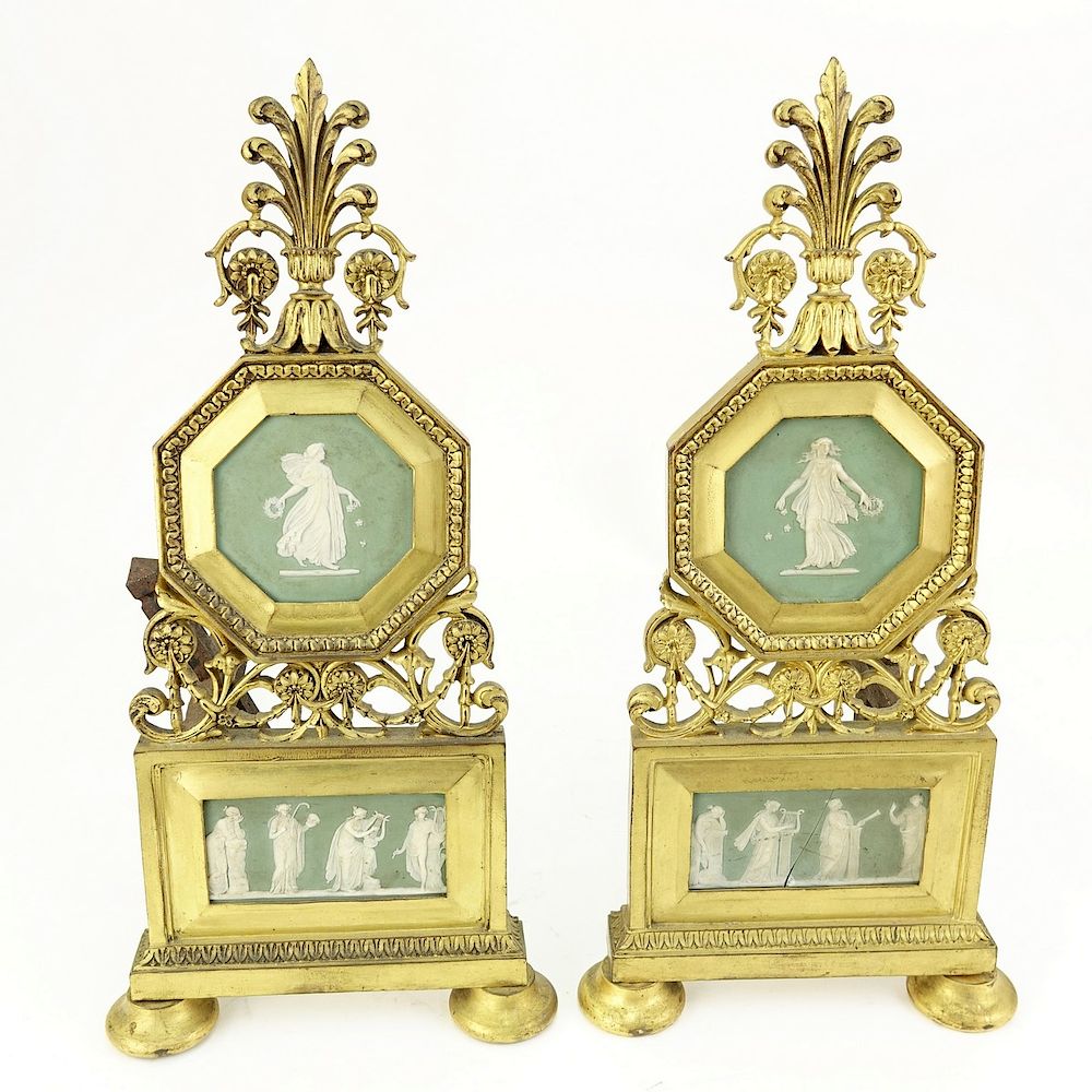 Appraisal: Gilt Bronze Andirons Pair of Antique Gilt Bronze Andirons Mounted