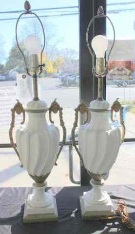 Appraisal: Pair of Bisque and Bronze Mounted Urn Form Lamps From