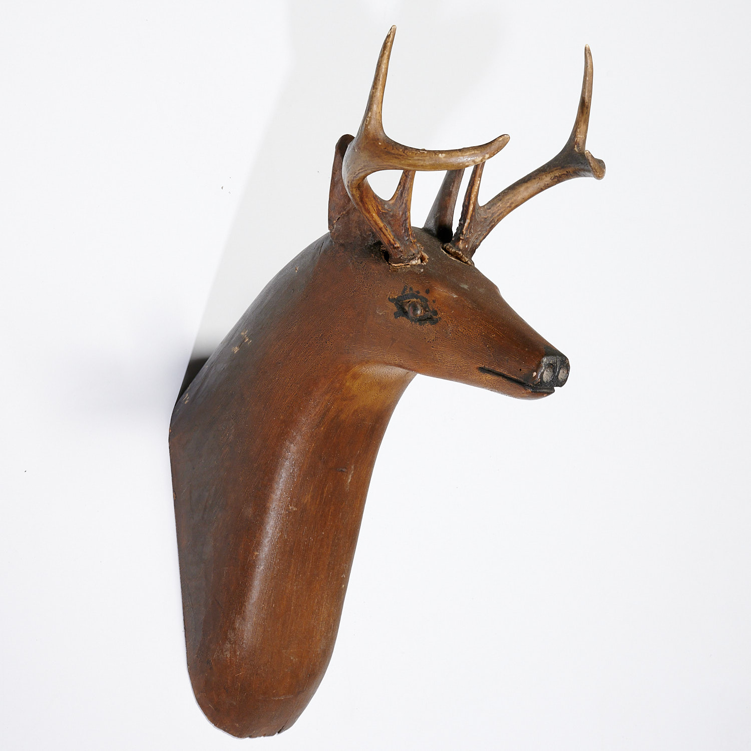 Appraisal: AMERICAN FOLK PAINTED WOOD DEER TROPHY th c possibly Maine