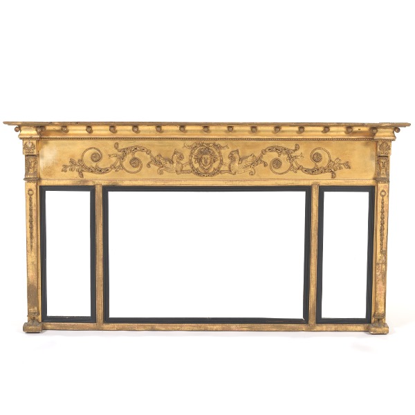 Appraisal: GILT THREE SECTION OVERMANTEL MIRROR H x Three section horizontal