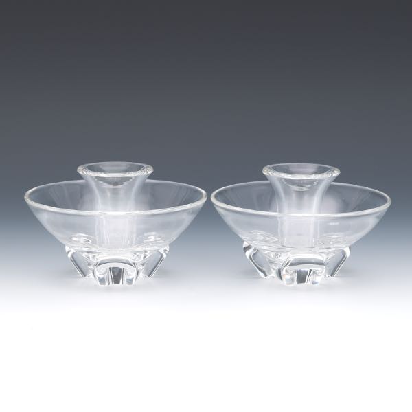 Appraisal: PAIR OF STEUBEN CANDLE HOLDERS CORONET LOW PATTERN x Clear