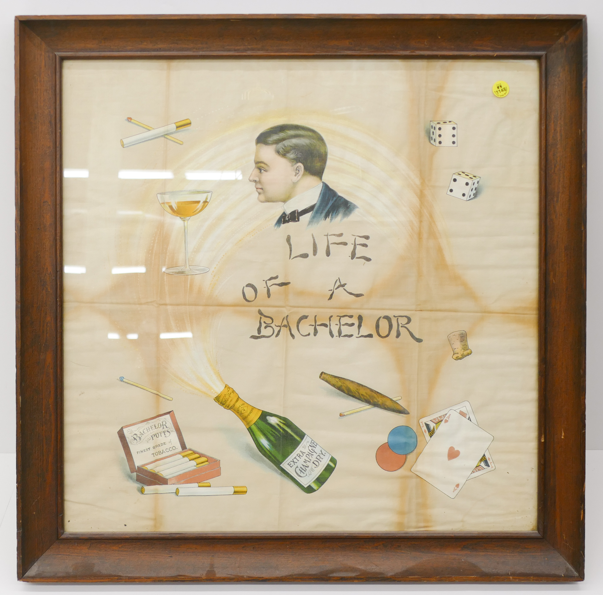 Appraisal: Antique Bachelor Tobacco Silk Advertising Scarf Framed ''x ''