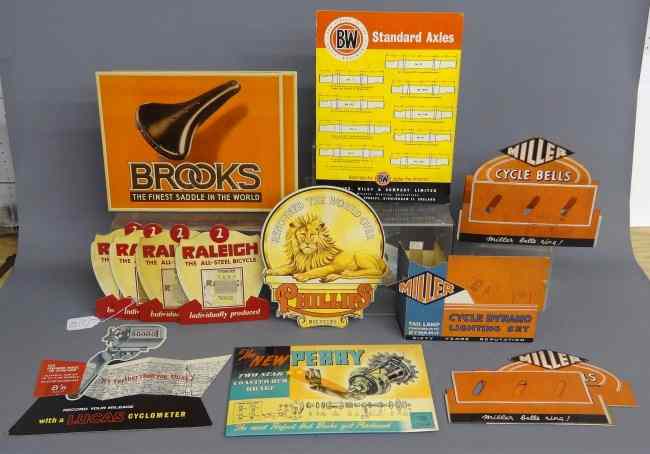 Appraisal: Large lot of English bicycle cardboard advertising including ''Brooks'' ''