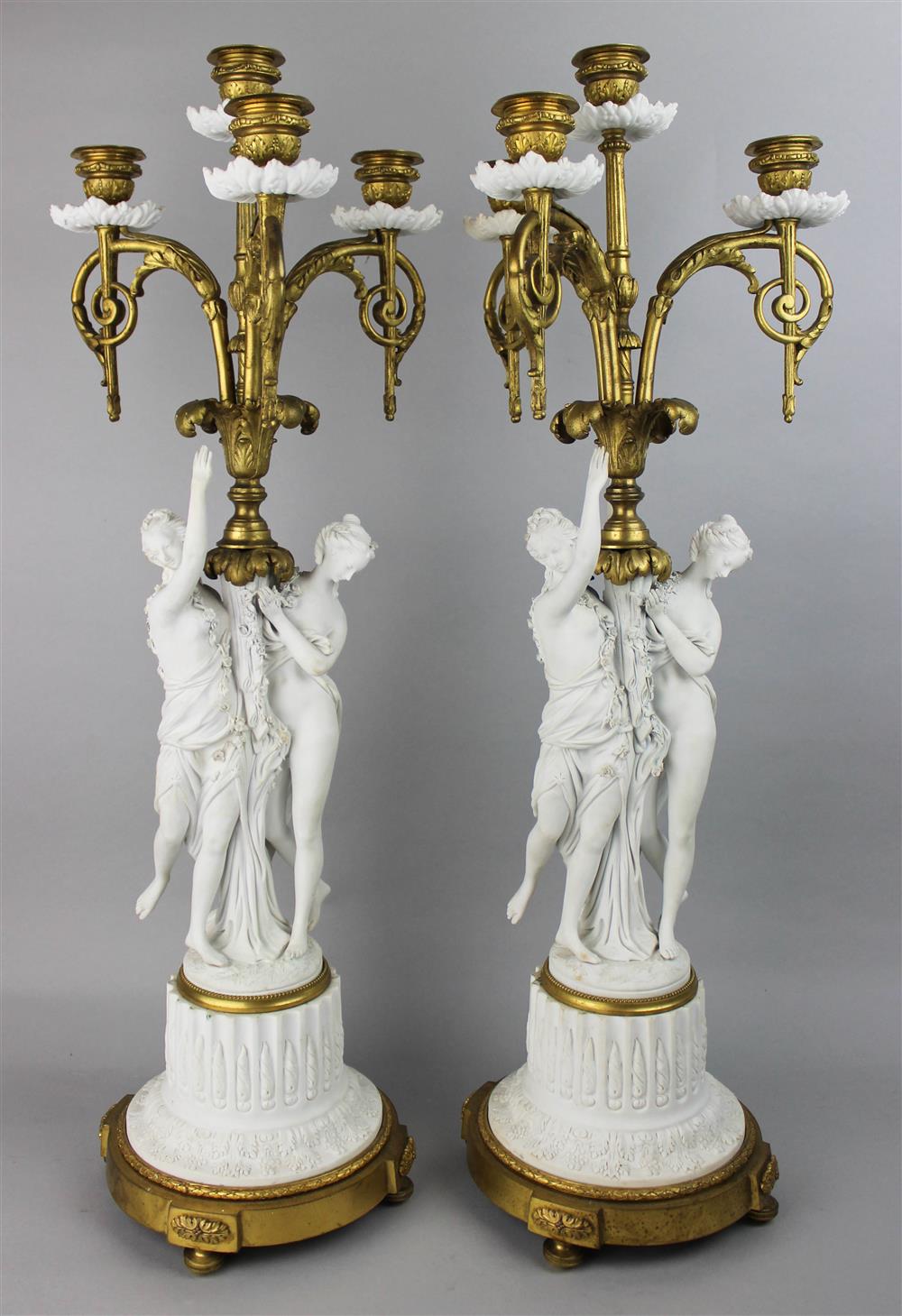 Appraisal: TWO LOUIS XVI STYLE ORMOLU-MOUNTED BISCUIT CANDELABRA mid to late