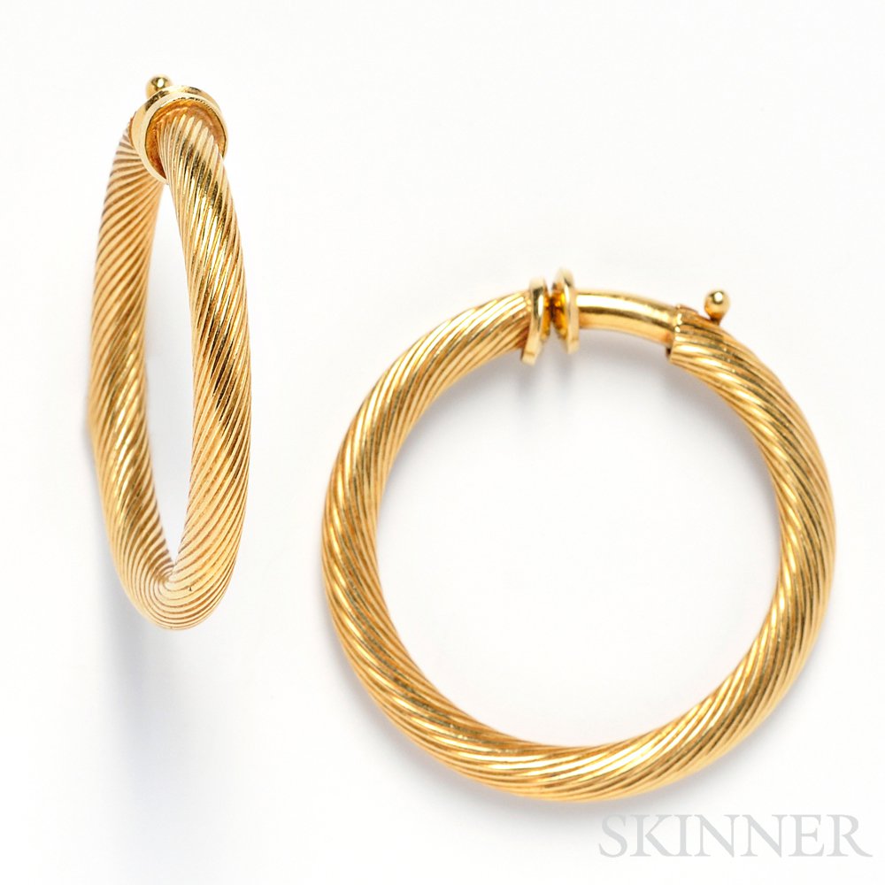 Appraisal: kt Gold Hoop Earrings Italy each of ribbed design dwt