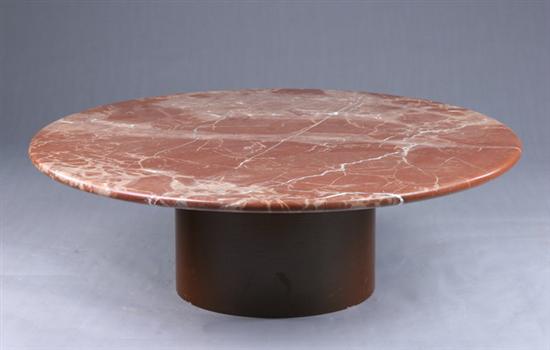 Appraisal: CONTEMPORARY MARBLE-TOP LOW TABLE th century Projecting circular slab with