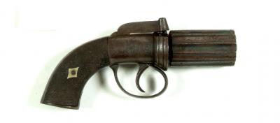 Appraisal: A PEPPER BOX PERCUSSION PISTOL with six shot multiple barrel