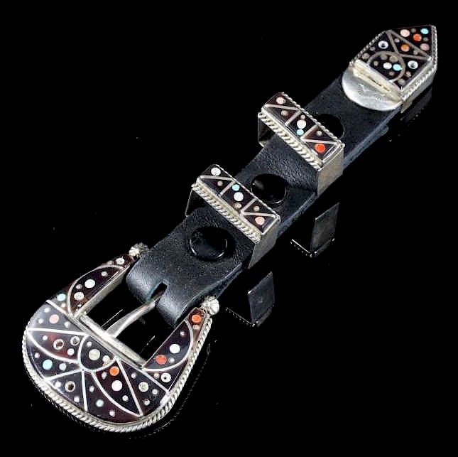 Appraisal: P Begay Navajo Micro-Mosaic Ranger Buckle Set This lot features