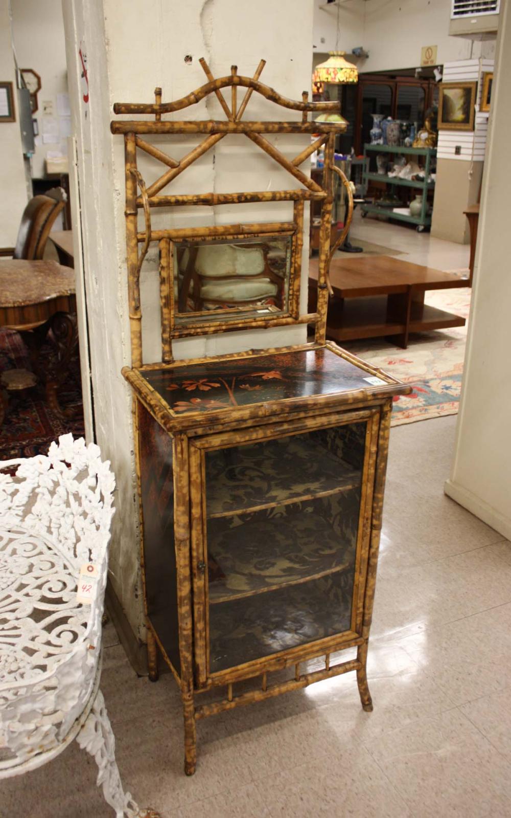 Appraisal: VICTORIAN BAMBOO SIDE CABINET English c featuring original painted top