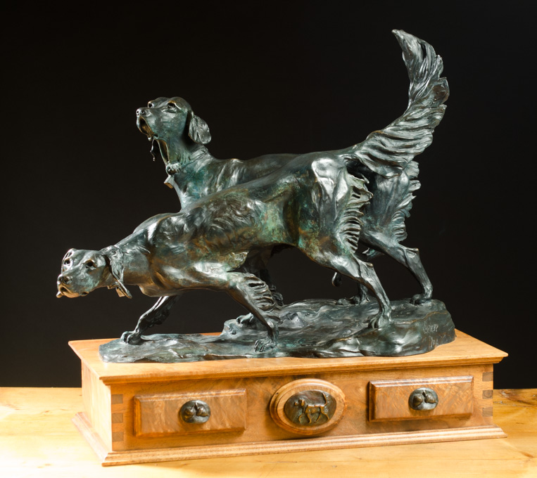 Appraisal: GEORGE NORTHUP WYOMING B ORIGINAL BRONZE CANINE SCULPTURE a pair