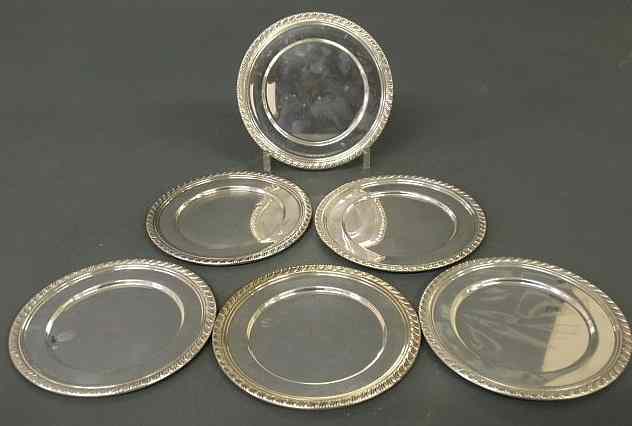 Appraisal: Six sterling silver butter plates dia troy oz