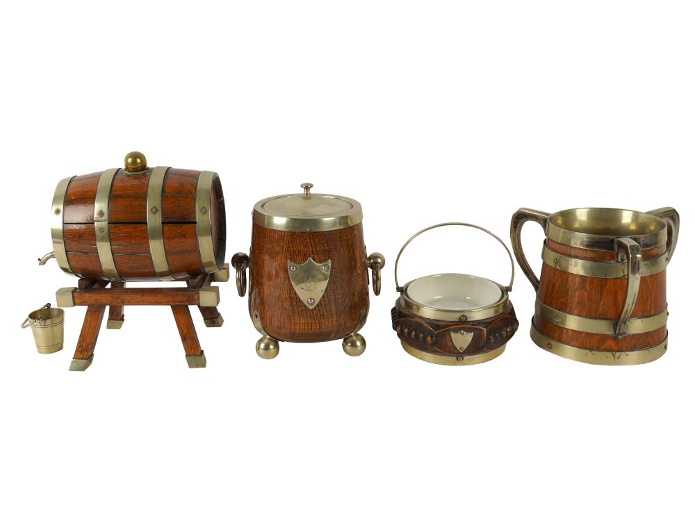 Appraisal: SILVERPLATE-MOUNTED OAK BARWAREunmarked comprising one barrel cask on stand inches