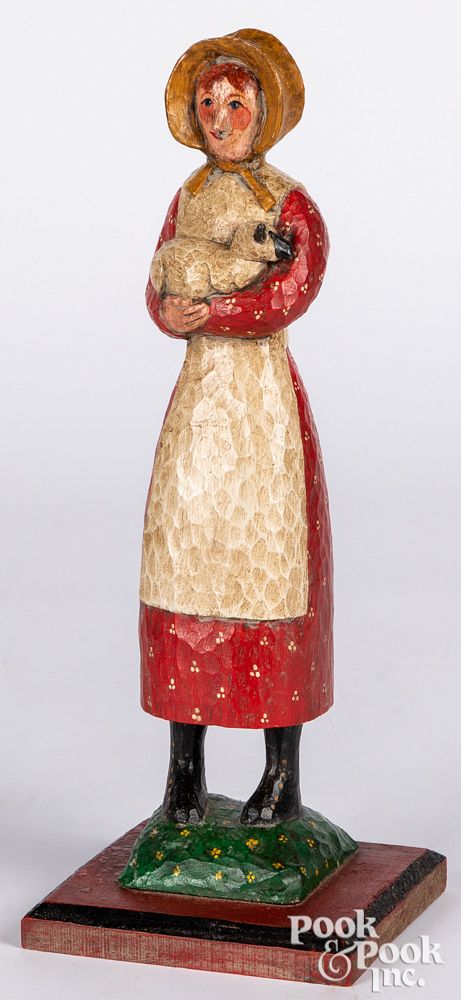 Appraisal: Carved and painted pine figure of a woman Carved and