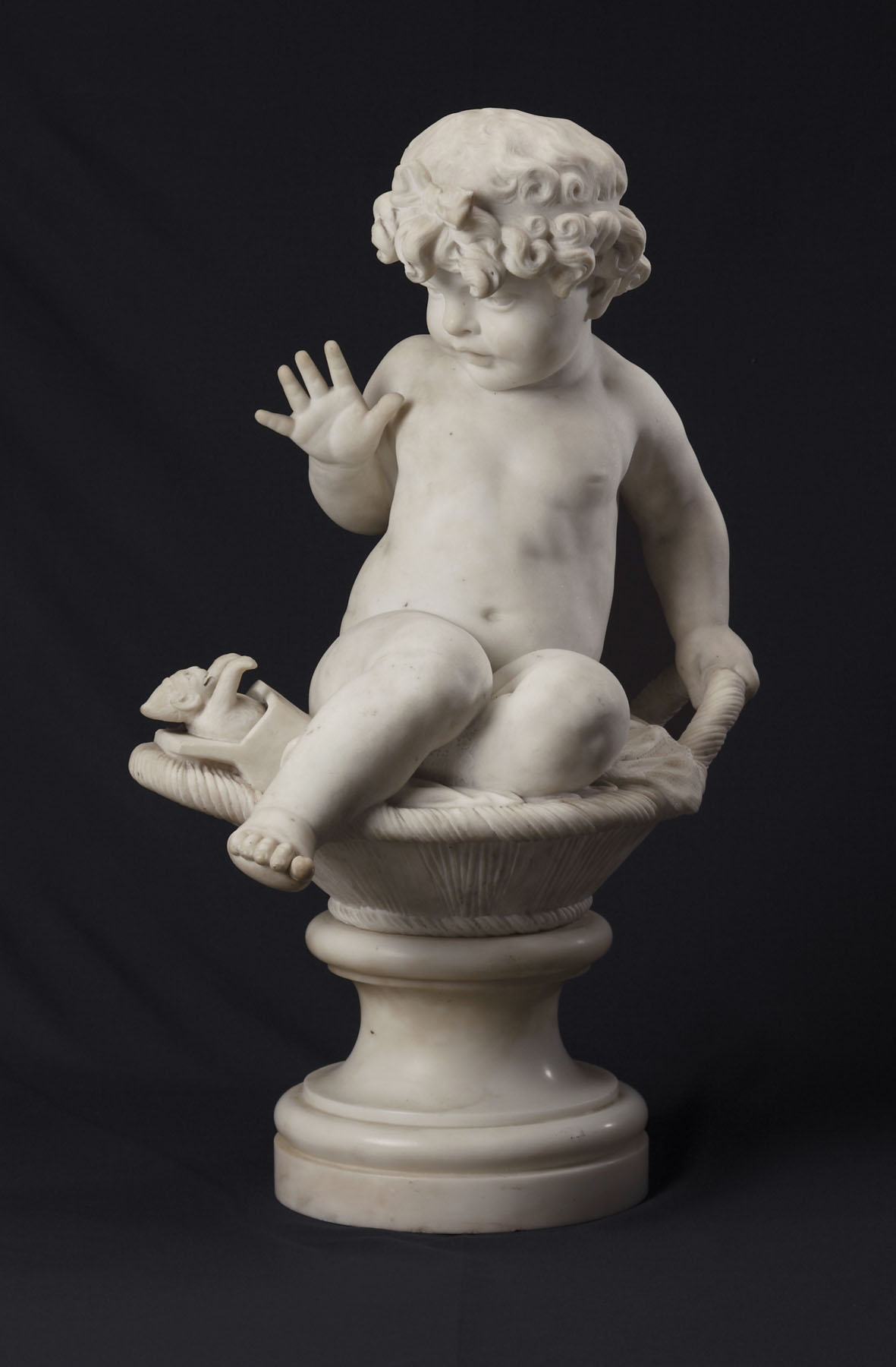 Appraisal: th Century Carrara Marble Sculpture of Girl with Jack-in-the-box Condition