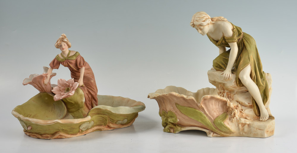 Appraisal: ROYAL DUX NOUVEAU FIGURAL SHALLOW BOWLS Royal Dux bowls to