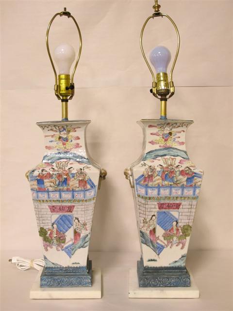 Appraisal: PAIR CHINESE FAMILLE ROSE VASES Decorated with figures by a