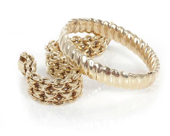 Appraisal: Gold bracelet and bangle R D hinged bangle Dia Italian