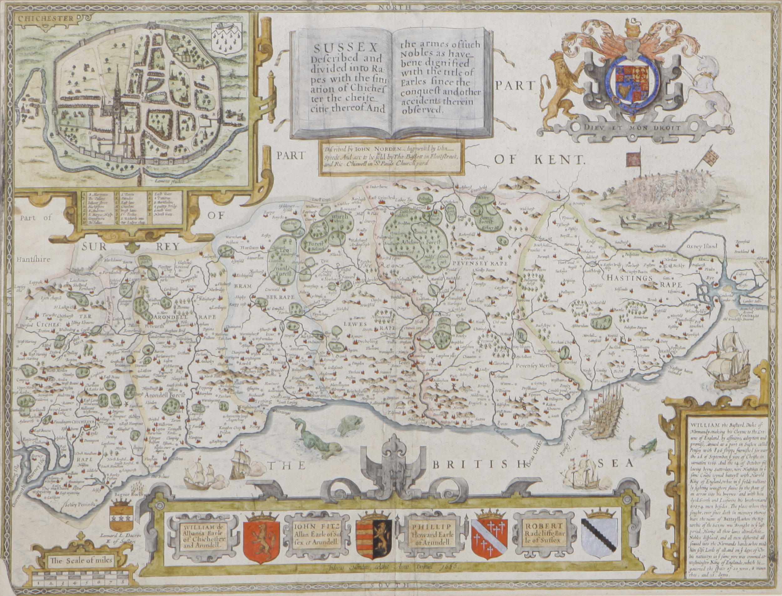 Appraisal: HAND-COLORED ENGRAVED MAP OF SUSSEX SPEED JOHN Sussex Described and