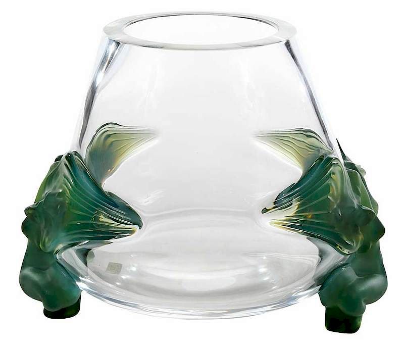 Appraisal: Lalique Antinea Vase clear glass with green female nymph decoration