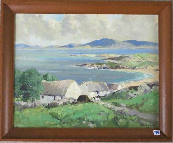 Appraisal: ROWLAND HILL OIL ON BOARD Irish - Irish Cottages Mulroy