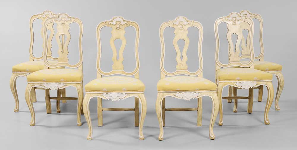 Appraisal: Set of Six Baroque Style Paint- Decorated Dining Chairs probably