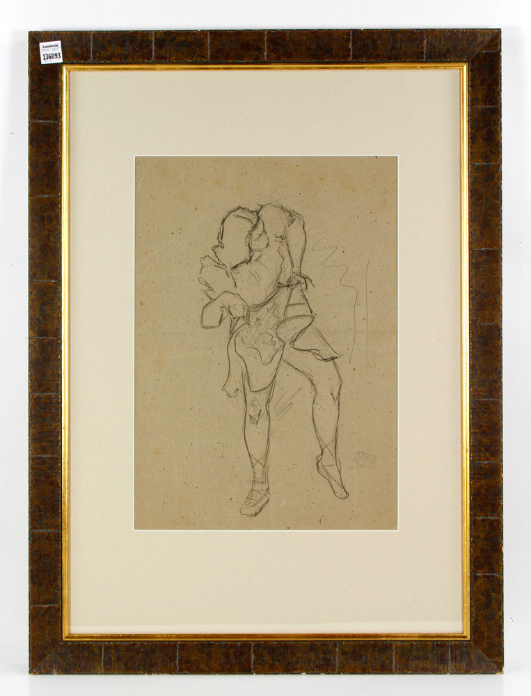 Appraisal: - Attrb Schiele Female Figures -Sided Pencil Drawing Attributed to