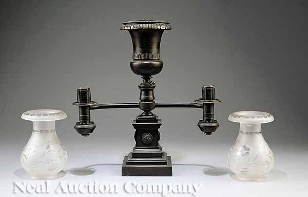 Appraisal: A Fine Pair of American Classical Patinated Bronze Two-Light Argand