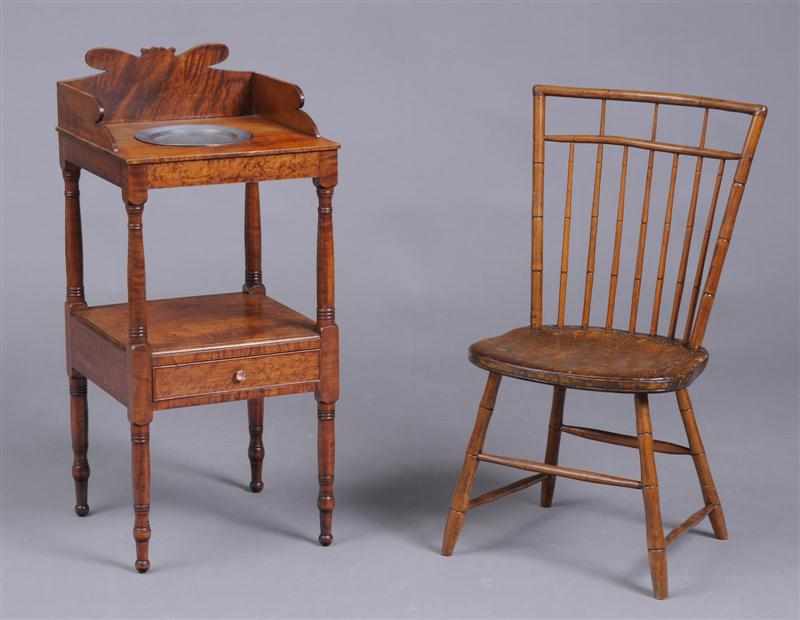 Appraisal: FEDERAL FIGURED MAPLE WASH STAND AND A WINDSOR HICKORY AND