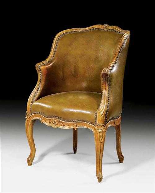 Appraisal: BUREAU-FAUTEUIL Louis XV Paris circa Shaped and carved beech frame