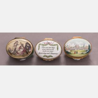 Appraisal: A Group of Three Enameled Battersea Boxes th th Century