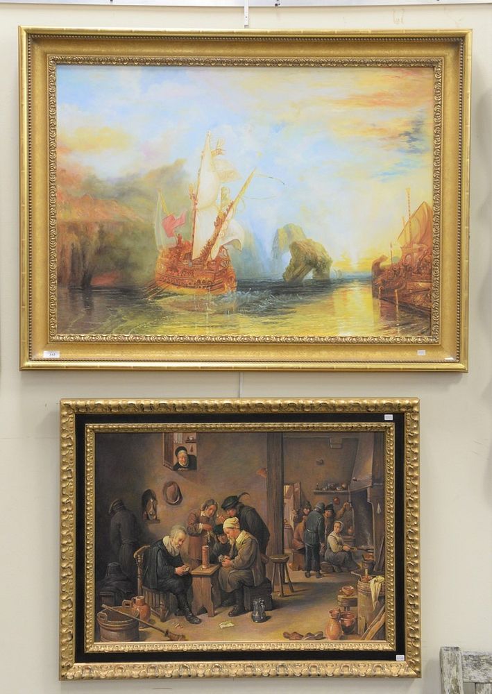 Appraisal: Group of four framed paintings unsigned sunrise ships near island