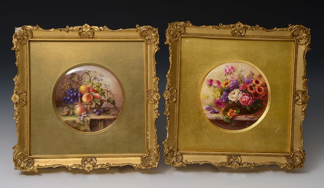 Appraisal: A pair of Royal Worcester porcelain painted roundelsone painted with