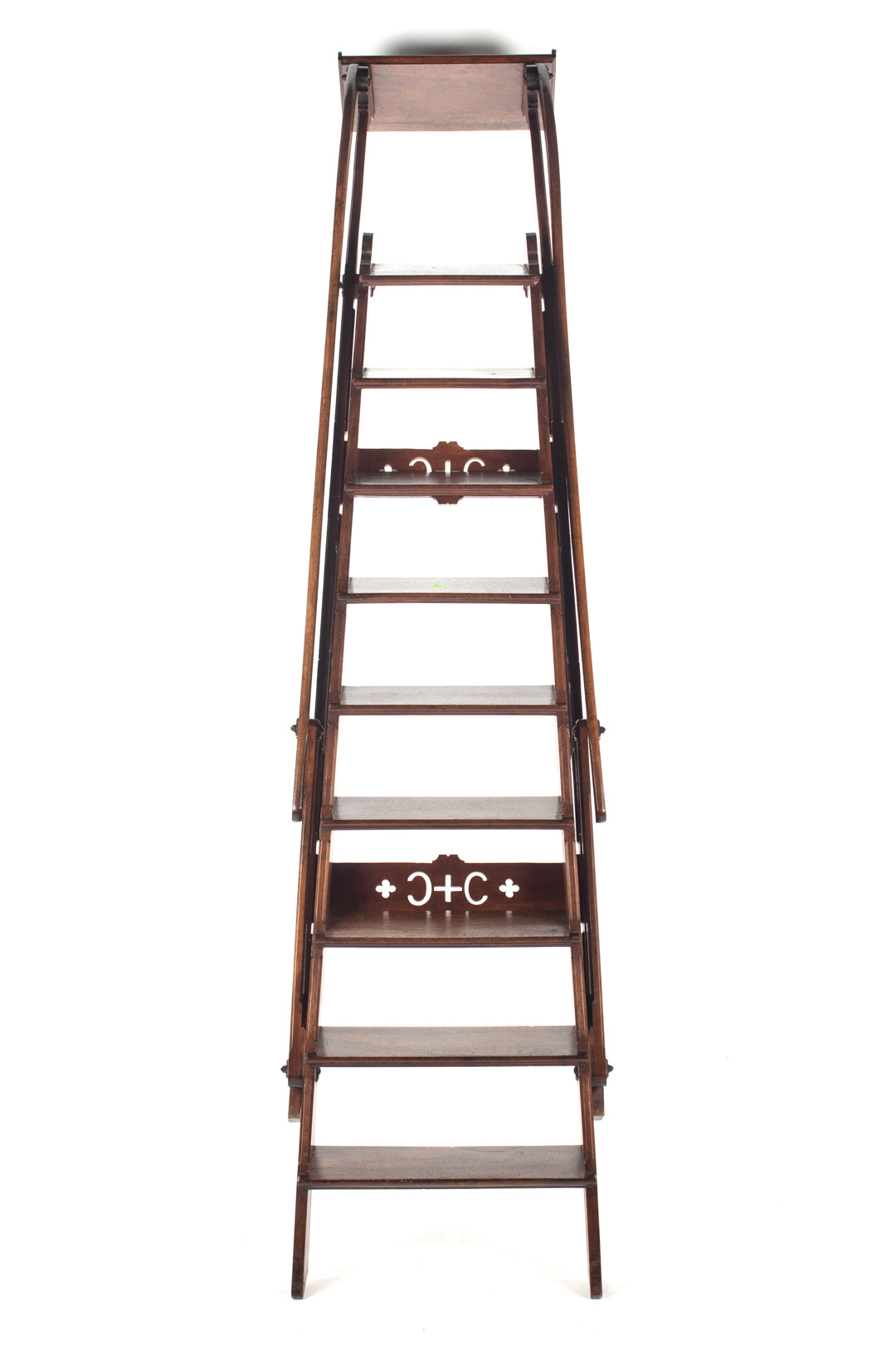 Appraisal: French walnut library steps cast-iron mounts rungs in H in