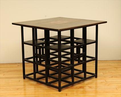 Appraisal: Mackintosh-Style Copper-Inlaid Oak Table x x in