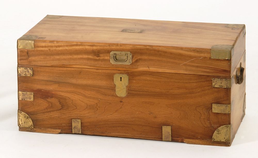 Appraisal: BRASS-BOUND CAMPHOR WOOD CHEST With compartmented interior Height Width Depth