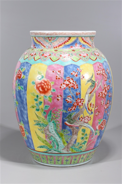 Appraisal: Large Chinese famille rose enameled porcelain vase with birds and