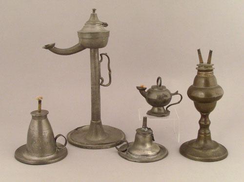 Appraisal: Two New York pewter whale oil lamps early th c