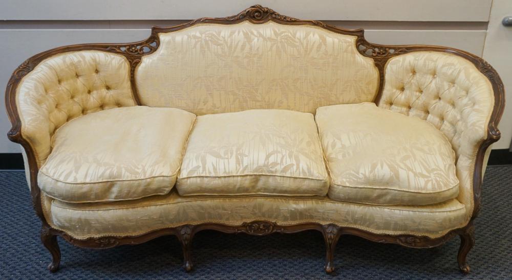 Appraisal: Art Nouveau Style Carved Wood Upholstered Sofa x x in