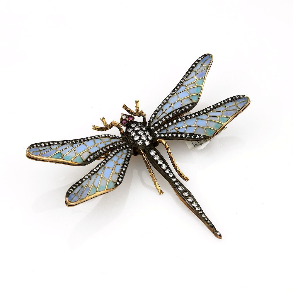 Appraisal: K Plique a Jour Enamel Dragonfly Brooch K gold dragonfly