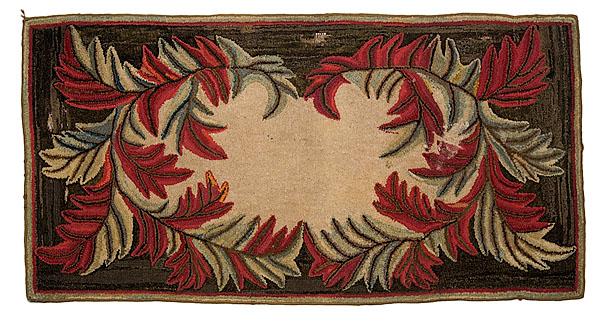 Appraisal: LEAVES PATTERN HOOKED RUG American late th century brown and