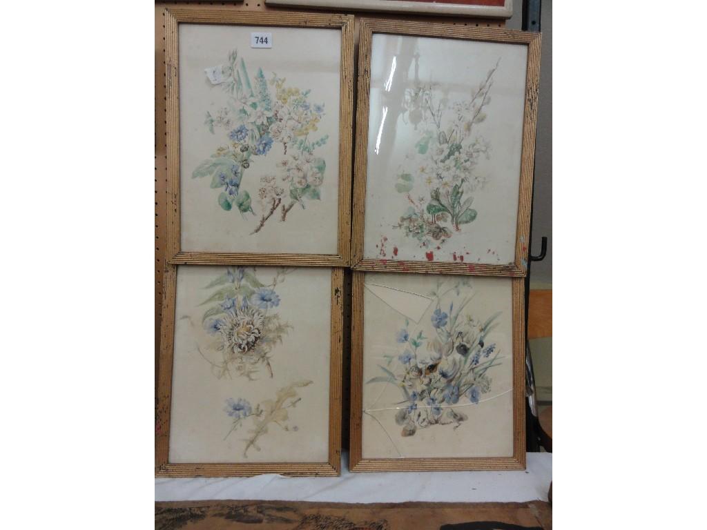 Appraisal: A set of four th century botanical watercolours including apple