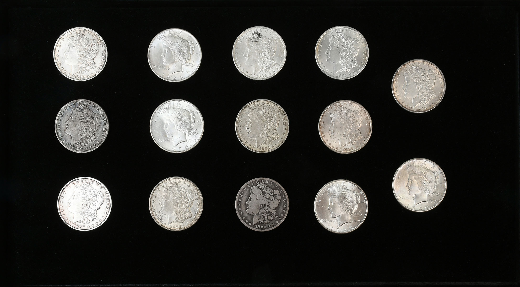 Appraisal: PC UNITED STATES MORGAN PEACE SILVER DOLLARS - -O -