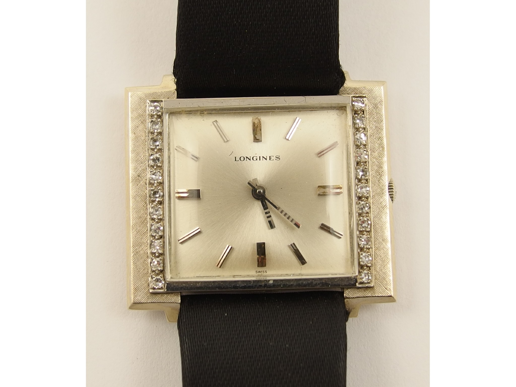 Appraisal: A ct white gold ladies Longines diamond watchthe stylish square