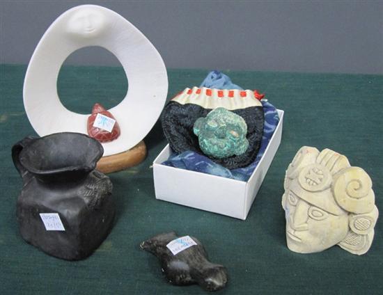 Appraisal: FIVE CARVED STONE AND POTTERY ARTICLES Sold with and Moon